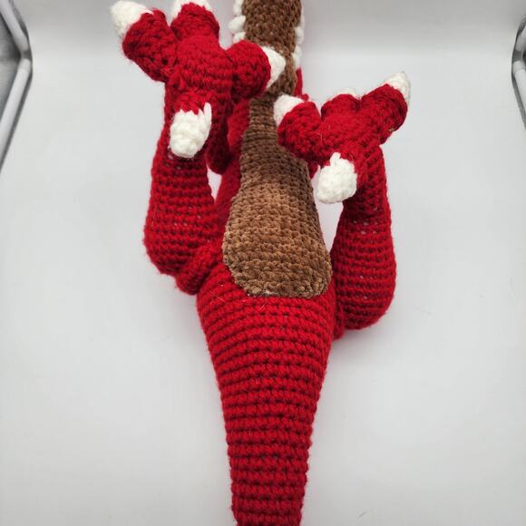 Handmade Crochet Red T-Rex Jumbo Dinosaur Plush 24" Large Stuffed Animal - Picture 14 of 16